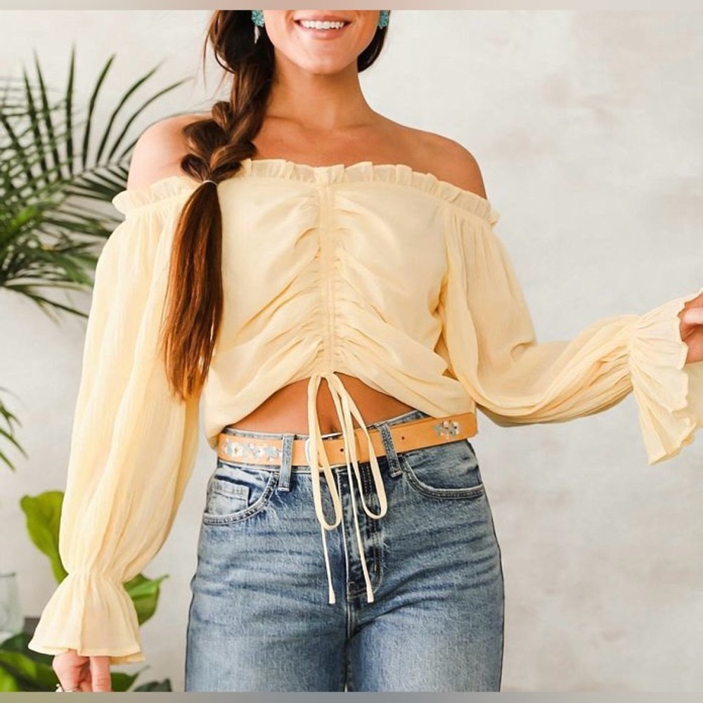 Buckle A. Peach Off-Shoulder Ruched Blouse